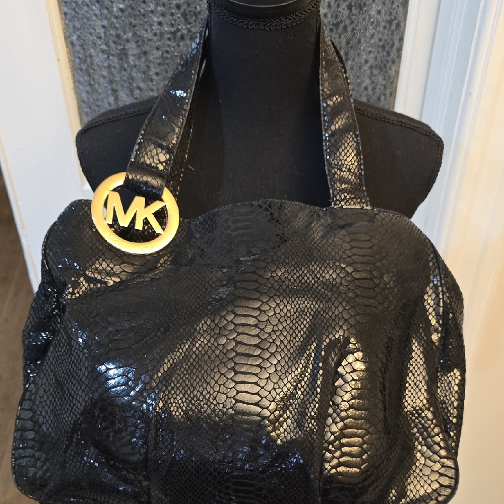Michael Kors Black Snakeskin Shoulder Bag